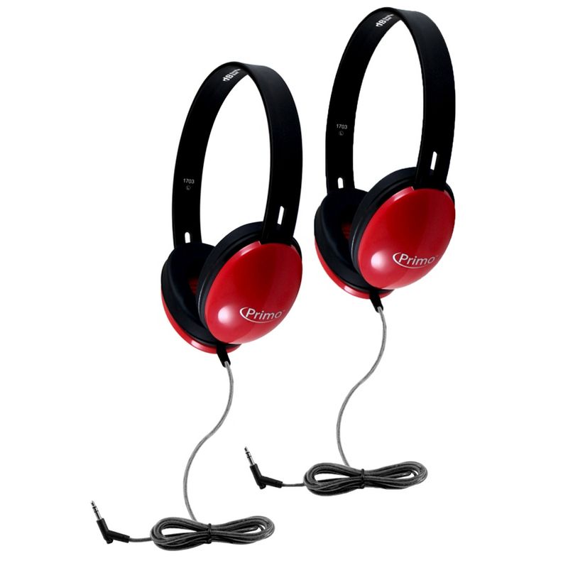 HamiltonBuhl® Primo Stereo Headphones, Red, Pack of 2, 1 of 5