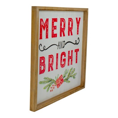 16" Wooden Framed Merry and Bright Metal Christmas Sign
