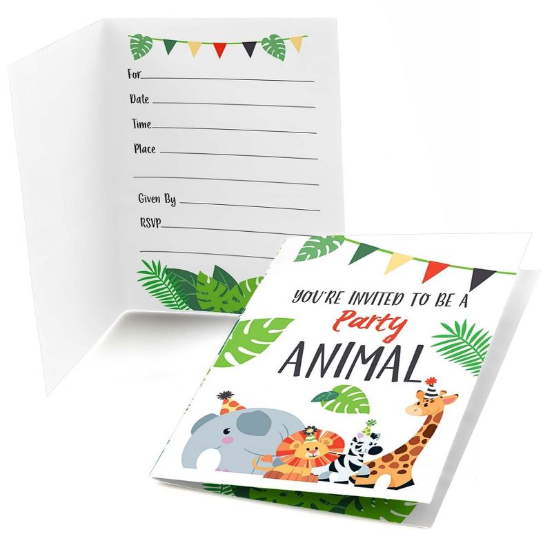 Big Dot of Happiness Jungle Party Animals - Fill In Safari Zoo Animal Birthday Party or Baby Shower Invitations (8 count), 1 of 7