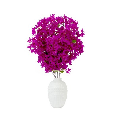 White Ceramic Vase with Purple Bougainvillea Floral Arrangement