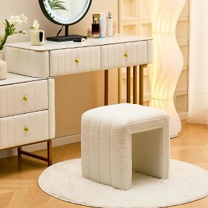 SEVOBAL Ottomans and Benches Modern Teddy Velvet Ottoman Footrest, Vanity Stool, and Shoe Bench for Makeup Room, White, 47.00"*36.50"*42.00" - 1 of 4