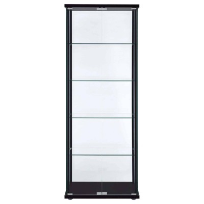Transitional Black Pine Curio Cabinet with Glass Shelves