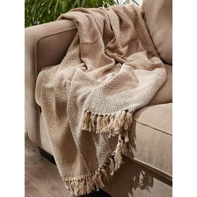Aqua Diamond Weave 50"x60" Cotton Throw with Fringe