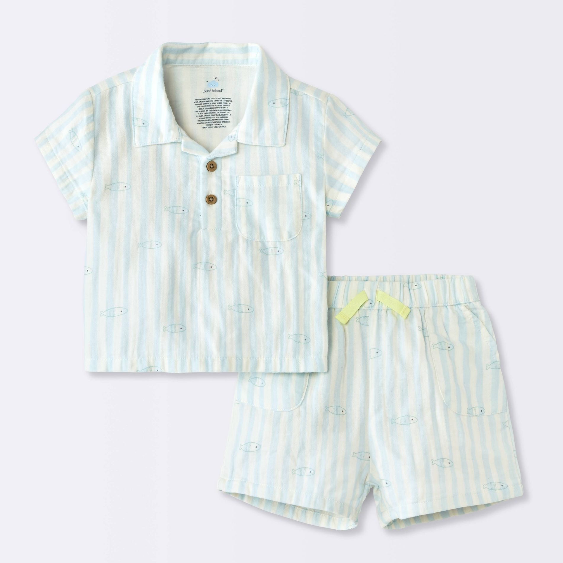 Baby Boys' Striped Fish Popover T-Shirt and Shorts Set - Cloud Island™ Blue
