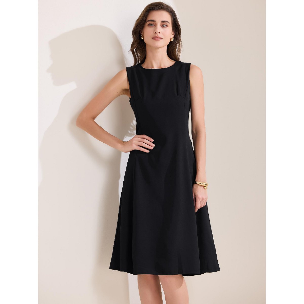 Женские платья INSPIRE CHIC Women's Work Crew Neck Sleeveless with Pockets A-Line Midi Tank Dress Black X-Small — фото 3