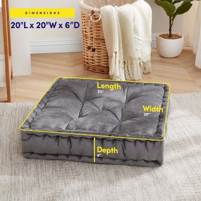 Gray Square Tufted Faux Velvet Floor Pillow