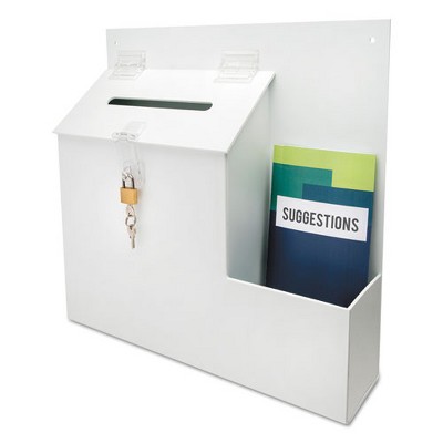 Deflecto Suggestion Box Literature Holder with Locking Top, White, 13.75" x 3.63" x 13.94"