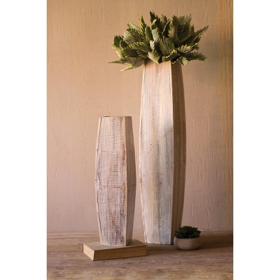 KALALOU Set of White Washed Tall Oblong Wooden Vases, Large & Small, Brown (CPP2022)
