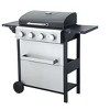 Okak 4-Burner Propane Gas BBQ Grill with Stainless Steel Plancha, Smoker Grill with Foldable Side Table and Hanging Basket, Silver - 3 of 4