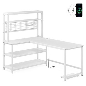 Tribesigns 55.11" Computer Desk with Wireless Charging 5 Storage Shelves, Office Desk Study Table Writing Desk with Hutch for Home Office - 1 of 4