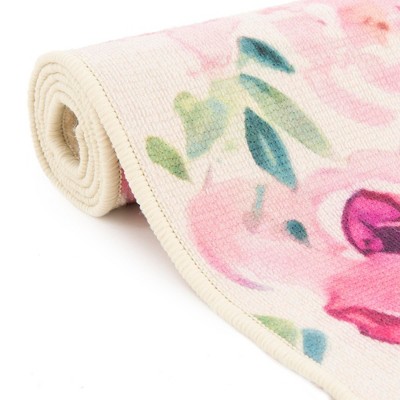 Ivory and Pink Floral Rectangular Outdoor Rug 4' x 6'