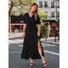 INSPIRE CHIC Women's V Neck Half-Sleeve Drawstring Waisted Tiered Slit A-Line Maxi Dress with Pockets - 4 of 4