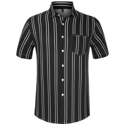 Lars Amadeus Men's Summer Striped Shirts Short Sleeves Button Down Beach Color Block Shirt