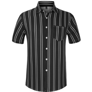 Lars Amadeus Men's Summer Striped Shirts Short Sleeves Button Down Beach Color Block Shirt - 1 of 4