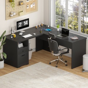 Besiost 56'' Lift Top Computer Desk with Drawers and Power Outlets, Lift Top - 1 of 4