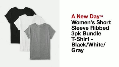 売れ筋商品|||アンナ フィールド Tシャツ レディース トップス 3 PACK  - Basic T-shirt - black/white/mottled light grey Women's Short Sleeve Ribbed 3pk Bundle T-Shirt - A New Day