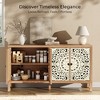 Buffet Cabinet with Storage, Distressed Storage Cabinet with 4 Carved Doors and Adjustable Shelf, Wooden Accent Sideboard Buffet Cabinets - 3 of 4