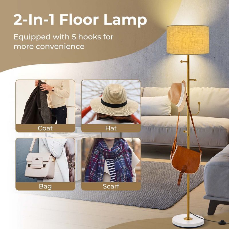 Tangkula Floor Lamp with Coat Rack 5 Hooks Foot Switch Weighted Base Bedroom Living Room, 4 of 10