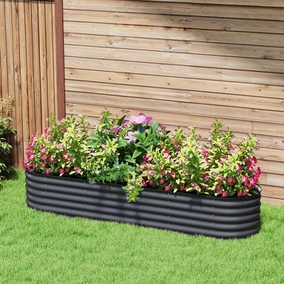 Dark Gray Galvanized Steel Raised Garden Bed Kit with Safety Edging