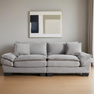 Corduroy Deep Seat Sofa Sleeper Couch Loveseat with 23-Inch Seat Depth and Pillows - Leovsnove