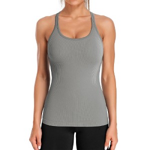 Attraco Women's Ribbed Workout Tank Tops with Built in Bra Tight Racerback Scoop Neck Athletic Top Sport Tops - 1 of 4