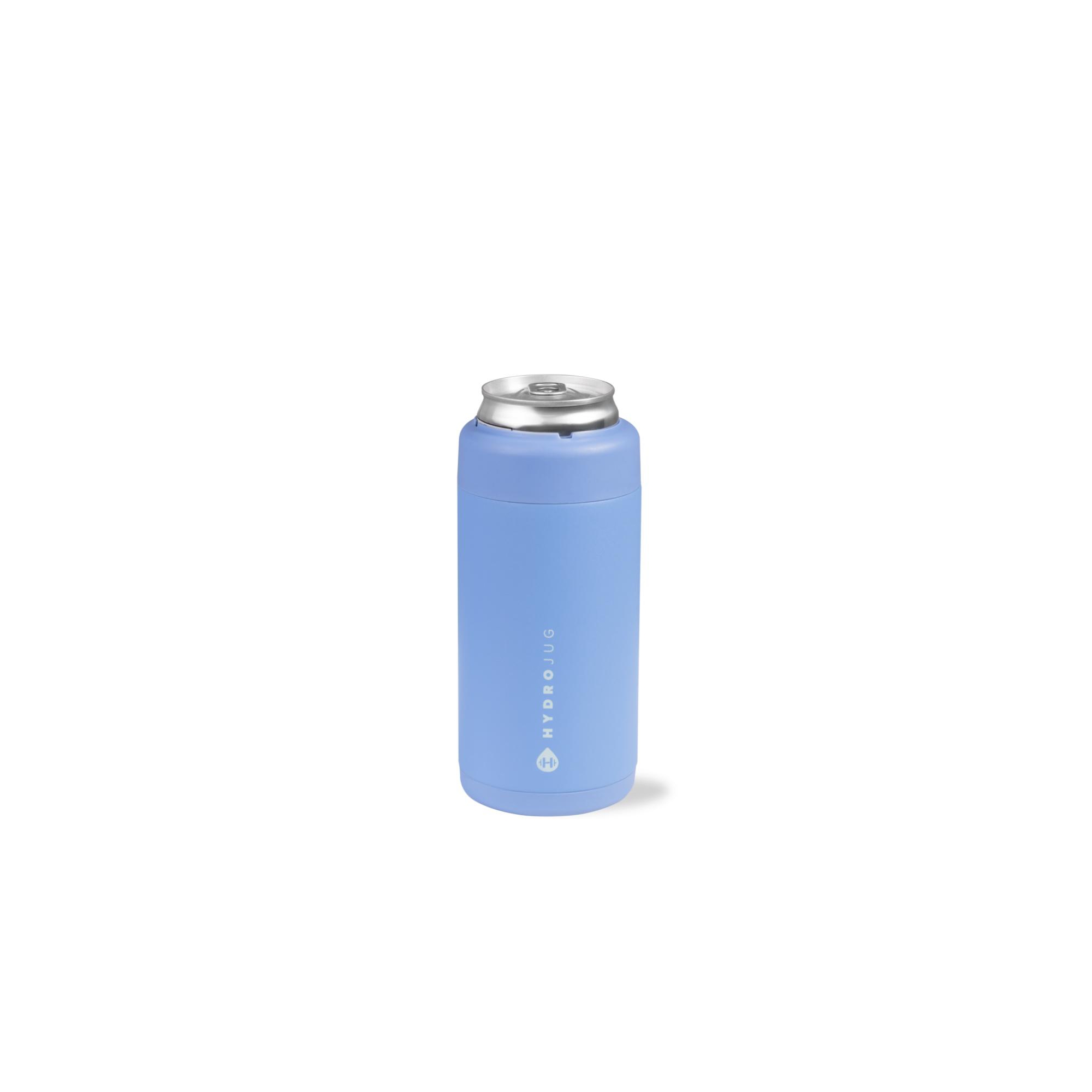 HydroJug Can Cooler – Insulated Stainless Steel Can Cooler Cup with Screw-Top Collar & Rubber Base - Slim 12oz, Light Blue