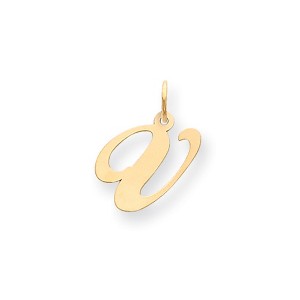 Black Bow Jewelry 14k Yellow Gold Ella Collection Small Fancy Script Initial Pendant A-W - 1 of 4