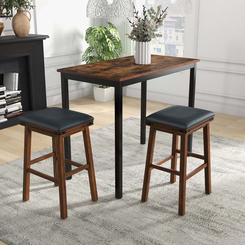 Costway 30'' Dining Bar Stool Set of 2 Pub Height Padded Seat Wood Frame Kitchen Brown/White, 4 of 8