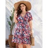 Plus Size Women's V Neck Short Sleeve Dress with Belt Flowy Casual Summer Day Dress - 2 of 4