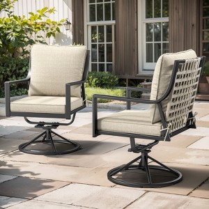 POCASSY Patio Swivel Chairs Dining Chairs Set, Heavy Duty Swivel Dining Chairs with Beige Tied Cushion, High Back Metal Dining Chairs - 1 of 4