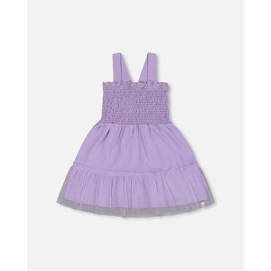Deux par Deux Girl Smocked Organic Cotton Dress with Mesh Frill Lilac - 1 of 4