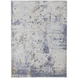 HomeRoots 4' X 6' Ivory Gray And Blue Abstract Distressed Area Rug - 1 of 3