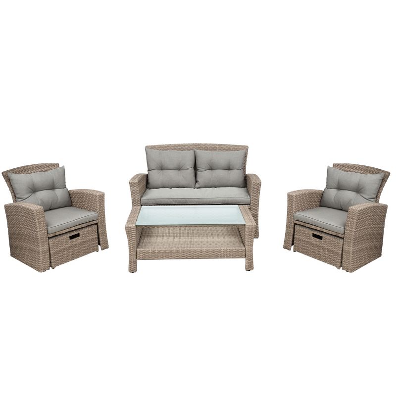 Eden 6 Piece Outdoor Conversation Set All Weather Wicker Sectional Sofa with Ottoman and Cushions Patio Furniture Set-Maison Boucle, 4 of 11