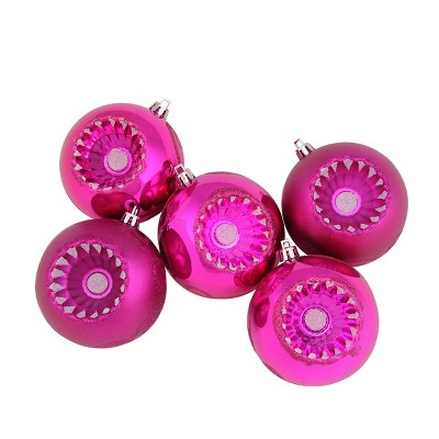 Northlight 5ct Shatterproof Shiny and Matte Retro Reflector Christmas Ball Ornament Set 3.25" - Pink