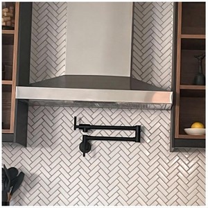 MAYEERTY Kitchen Faucet Folding Stretchable with Double Joint Swing Arms Single Hole 2 Handles 2 Cartridges Matte Black - 1 of 4
