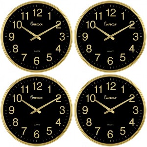 Impecca 18-inch Quiet Movement Wall Clock - Gold/Black 4-Pack - 1 of 3