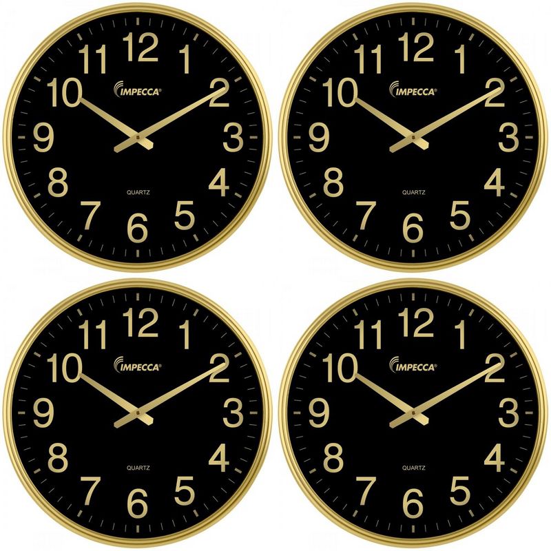 Impecca 18-inch Quiet Movement Wall Clock - Gold/Black 4-Pack, 1 of 4