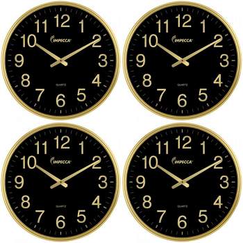Impecca 18-inch Quiet Movement Wall Clock - Gold/Black 4-Pack