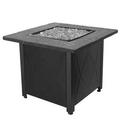 Endless Summer 30 Inch Square 30,000 BTU LP Gas Outdoor Fire Pit Table with Handcrafted Mantel, Fire Rocks, and Protective Cover, Black