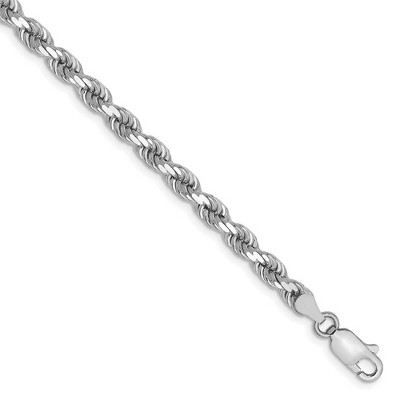 Black Bow Jewelry 4mm, 14k White Gold, Diamond Cut Solid Rope Chain Bracelet