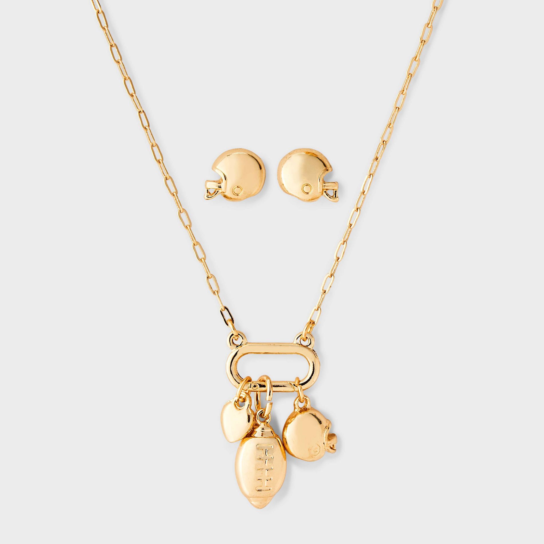 Game Day Football Charm Cluster Necklace & Football Helmet Earring Set 3pc - Universal Thread™ Gold