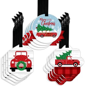 Big Dot of Happiness Merry Little Christmas Tree - Assorted Hanging Red Truck and Car Christmas Party Favor Tags - Gift Tag Toppers - 12 Ct - 1 of 4