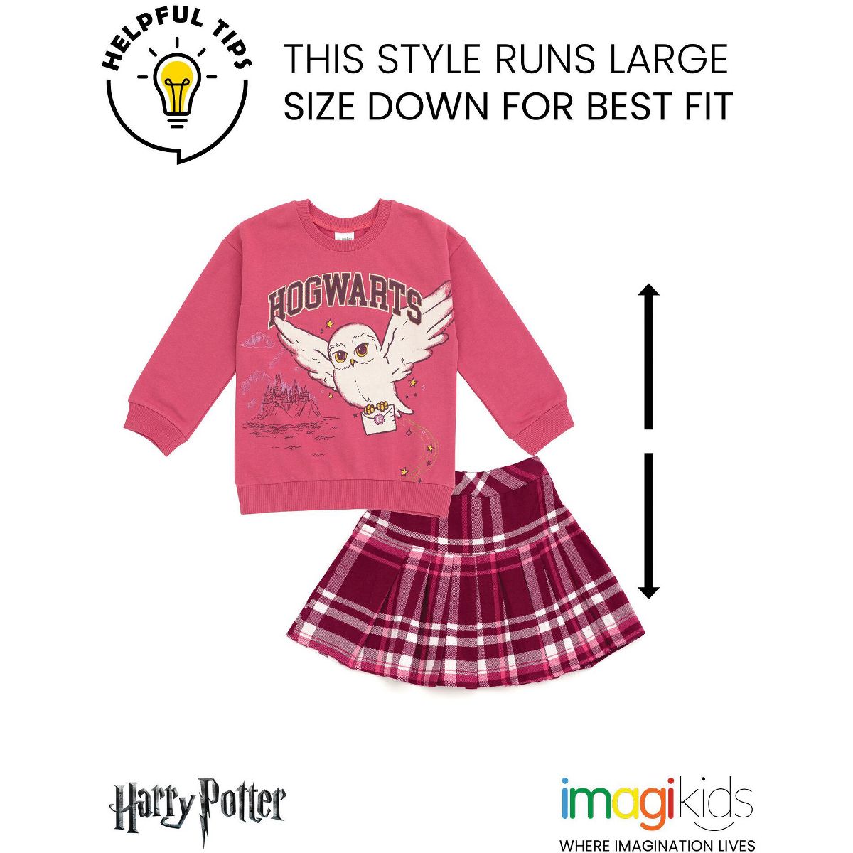 Harry Potter Hedwig Owl Girls Fleece Sweatshirt and Pleated Skirt Little Kid to Big Kid - thumbnail 2