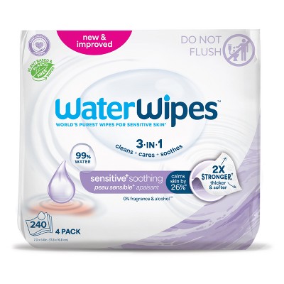 WaterWipes Sensitive+ Soothing Wipes, 3-In-1 Cleans,Soothes, 99% Water with Botanical Extract, Unscented & Hypoallergenic Baby Wipes, 240ct