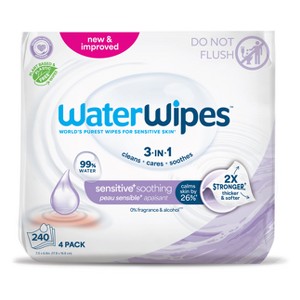WaterWipes Sensitive+ Soothing Wipes, 3-In-1 Cleans,Soothes, 99% Water with Botanical Extract, Unscented & Hypoallergenic Baby Wipes, 240ct - 1 of 4