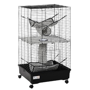 SKYONE Steel Rolling Small Pet Cage with 4 Tiers, Hammock, Removable Tray - Ideal for Ferrets, - 1 of 4