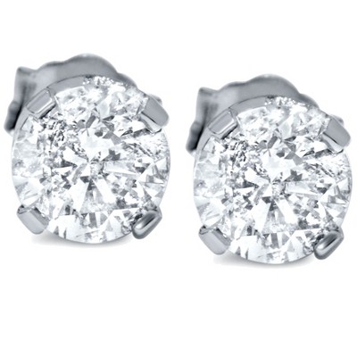 Pompeii3 1 1/2ct 14K White Round Cut Studs Earrings Screw Back