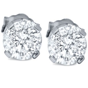 Pompeii3 1 1/2ct 14K White Round Cut Studs Earrings Screw Back - 1 of 4