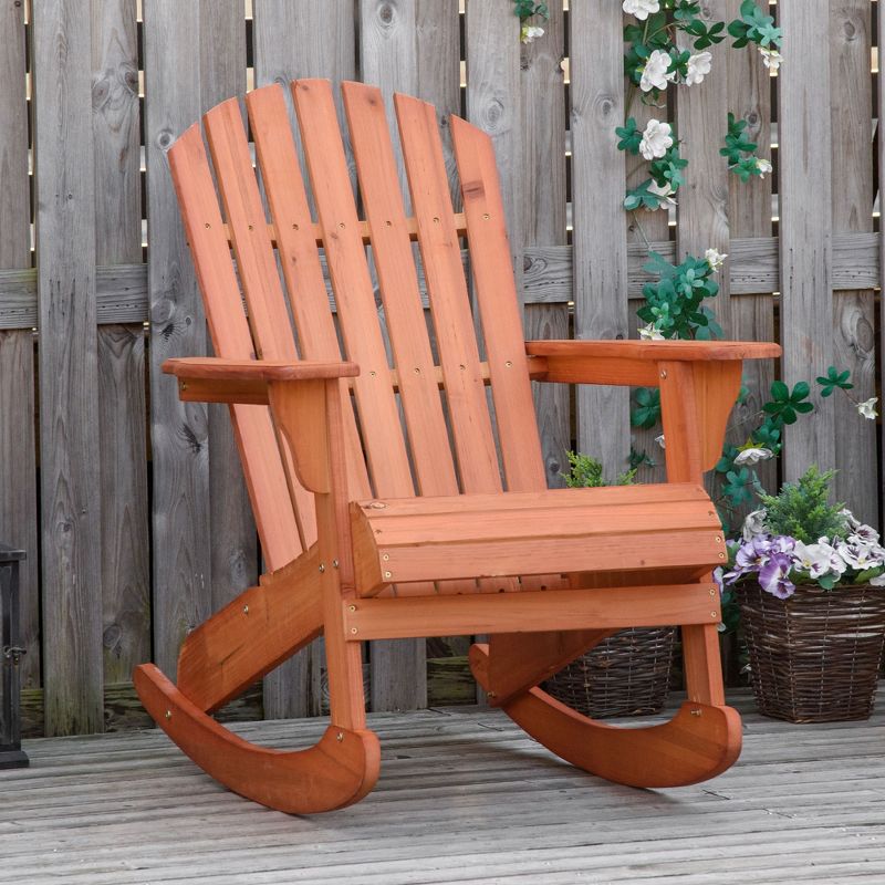 Outsunny Rustic Wooden Adirondack Rocking Chair Outdoor Lounge Chair Fire Pit Seating with Slatted Wooden Design for Patio, Backyard, 3 of 7