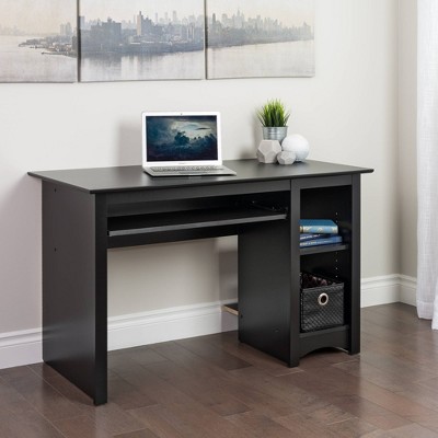 Sleek Black Wall-Mounted Computer Desk with Drawer and Keyboard Tray